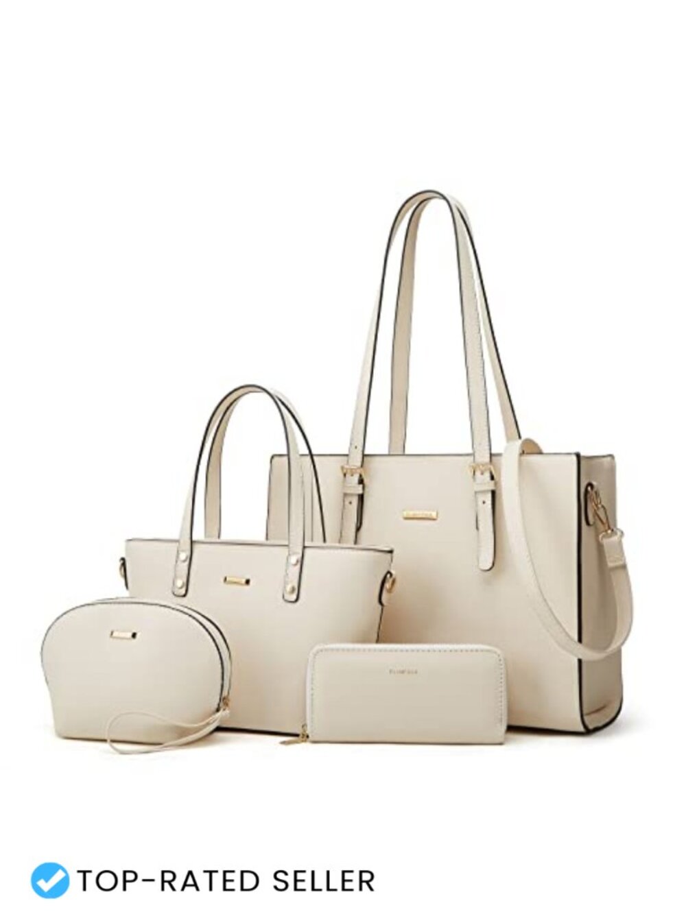 Faux Leather Satchel Tote Bag Set Top Handle Shoulder Purse 4 Piece